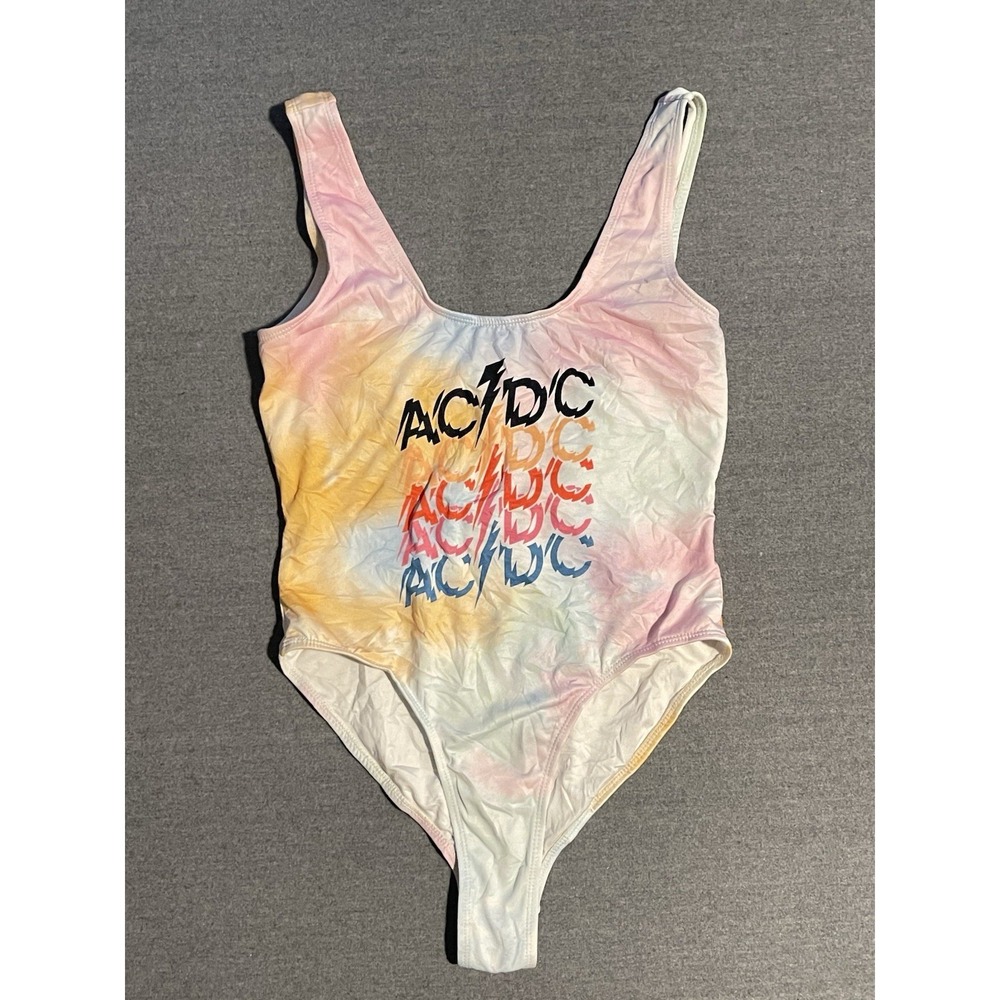 AC/DC Tie-Dye One-Piece Swimsuit in Pastel Yellow Pink Blue